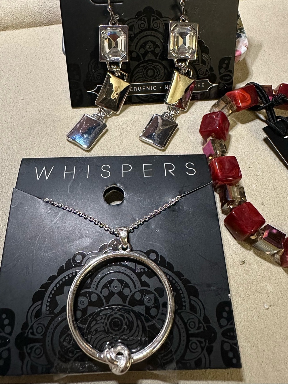 NWT Fashion Jewelry Lot 3pc Whispers Necklace Earrings Coco Carmen Bracelet